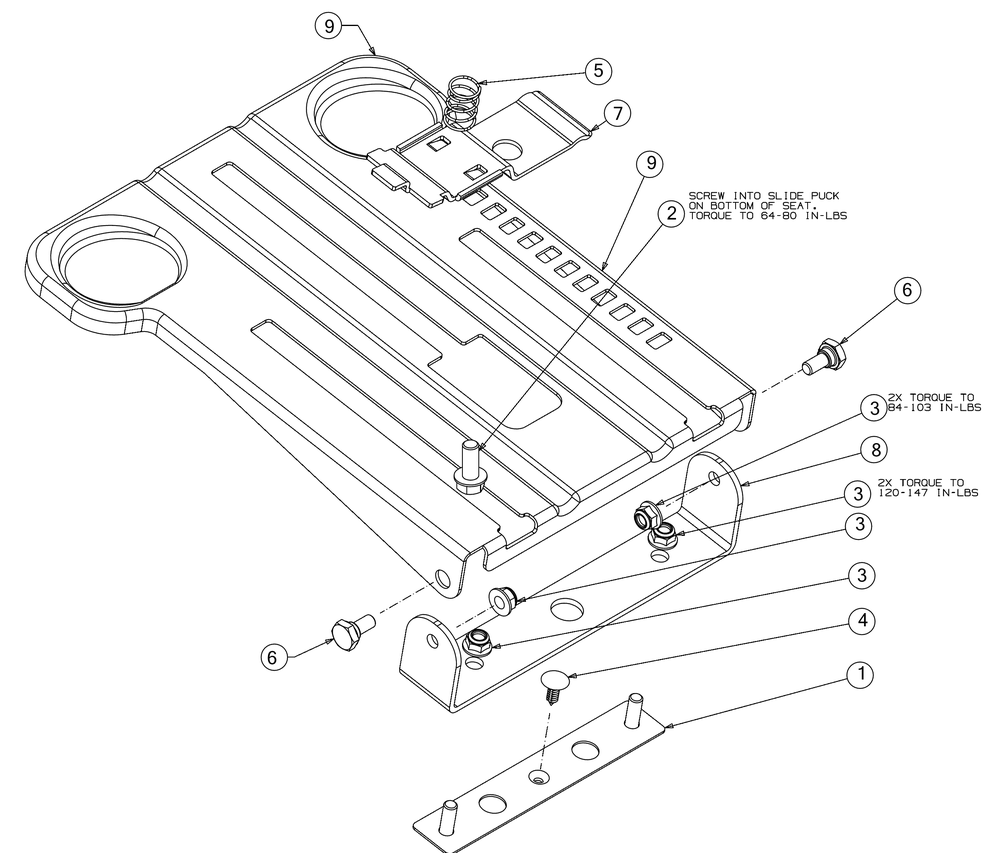 Seat Adjustment Diagram and Parts List for (13AQA2CA009)(2017) Cub Cadet Lawn Tractor